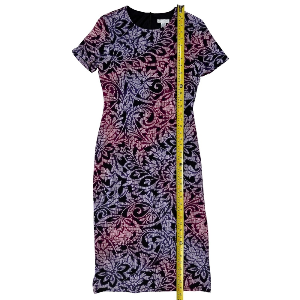 London Times Sheath Dress 8 Purple Black Floral Paisley Office Evening Abstract - Picture 6 of 10